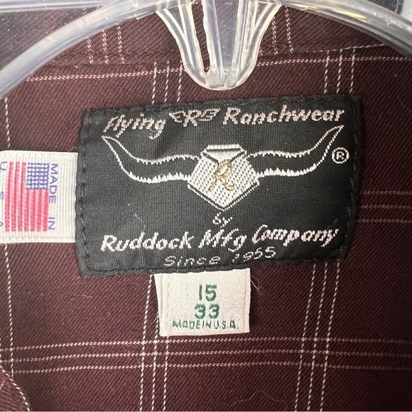 FLYING R RANCHWEAR BY RUDDOCK MFG CO. MADE IN USA. Size 15/33. Brown/White - Picture 3 of 3